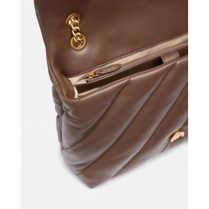 Pinko Puff Big Maxi Quilt Brown Leather Τσάντα