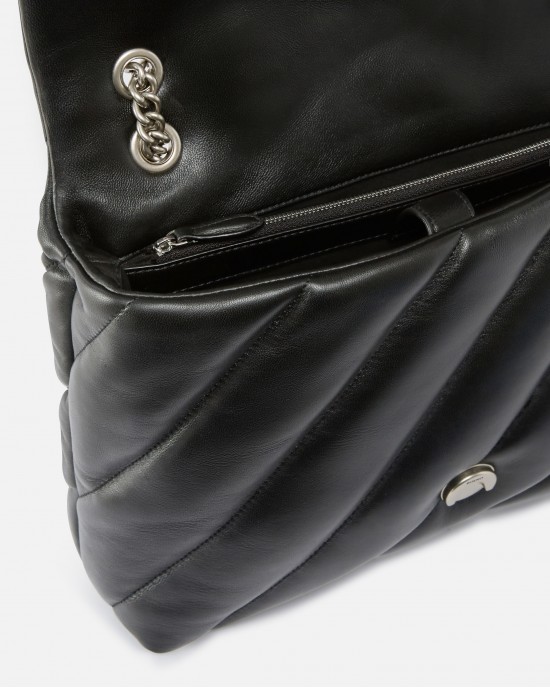 Pinko Puff Big Maxi Quilt Black Leather Τσάντα