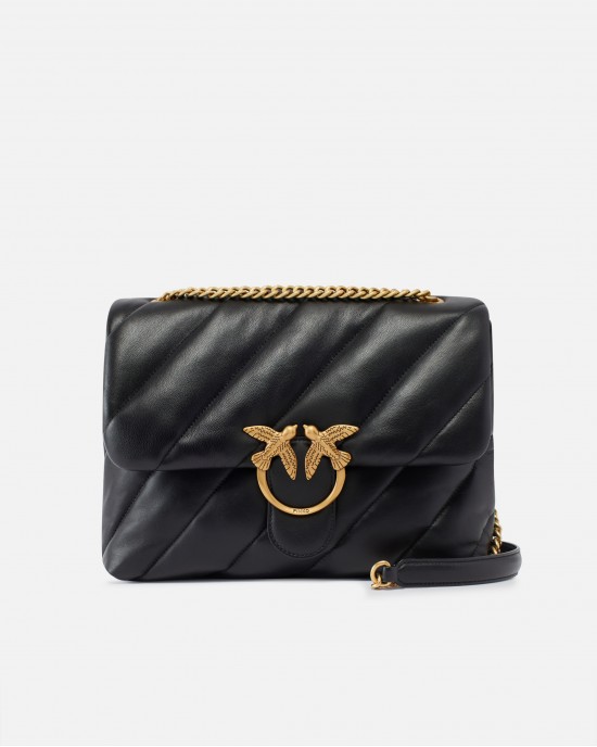 Pinko Puff Big Maxi Quilt Black Leather Τσάντα