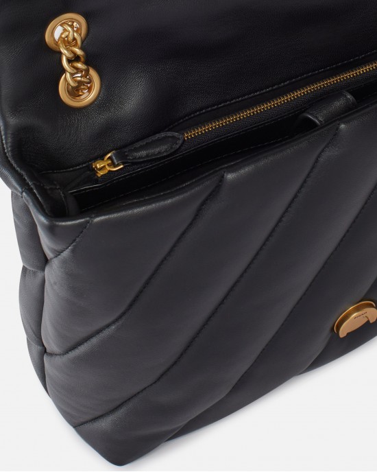 Pinko Puff Big Maxi Quilt Black Leather Τσάντα