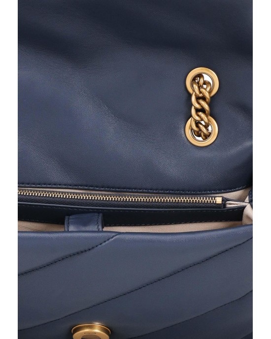Pinko Puff Classic Maxi Quilt Blue Indaco Leather Τσάντα Pinko Puff Classic Maxi Quilt Blue Indaco Leather Τσάντα