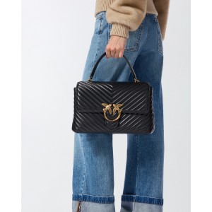 Pinko Big Lady Puff Chevron Black Leather Τσάντα Pinko Big Lady Puff Chevron Black Leather Τσάντα