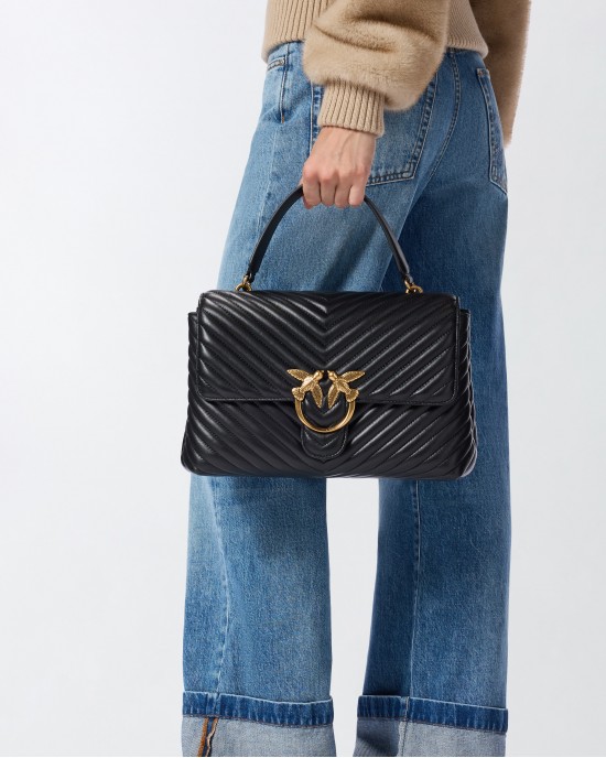 Pinko Big Lady Puff Chevron Black Leather Τσάντα Pinko Big Lady Puff Chevron Black Leather Τσάντα