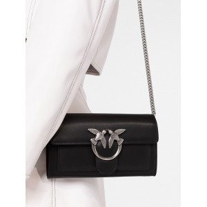 Pinko Love One Wallet Simply Black Leather Τσάντα