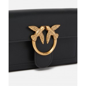 Pinko Love One Wallet Simply Black Leather Τσάντα