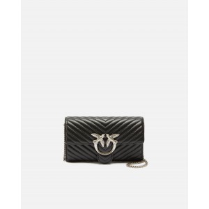 Pinko Love One Wallet Chevron Black Leather Τσάντα