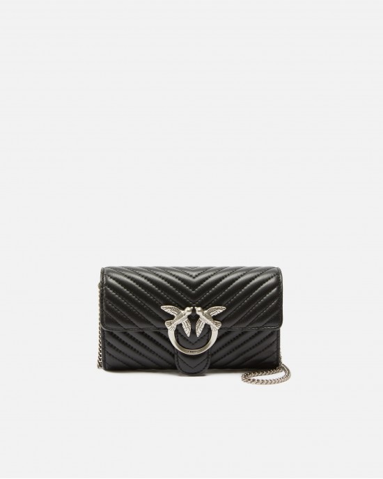 Pinko Love Bag One Wallet Chevron Black Leather Τσάντα