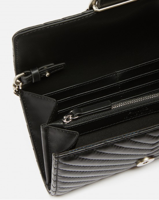 Pinko Love Bag One Wallet Chevron Black Leather Τσάντα