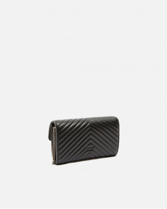 Pinko Love Bag One Wallet Chevron Black Leather Τσάντα