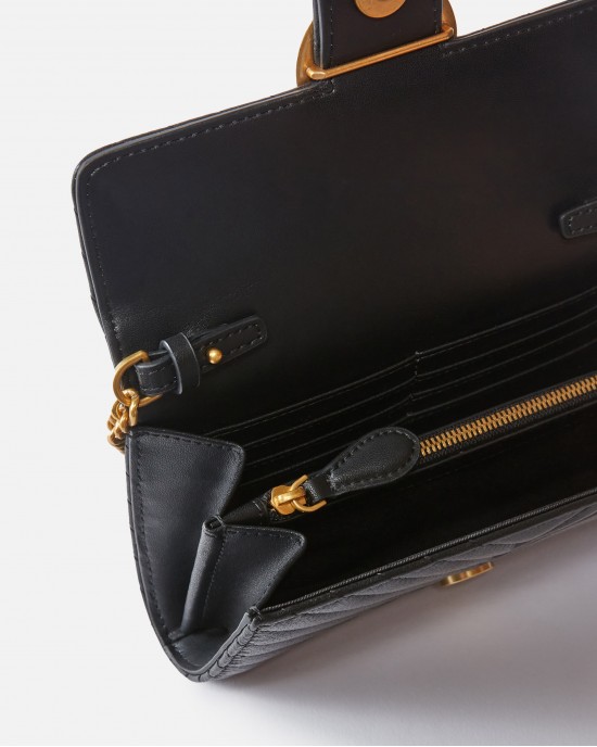 Pinko Love Bag One Wallet Chevron Black Leather Τσάντα