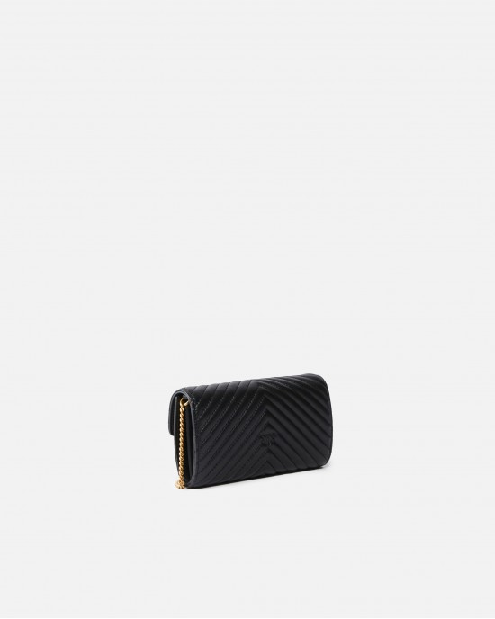 Pinko Love Bag One Wallet Chevron Black Leather Τσάντα