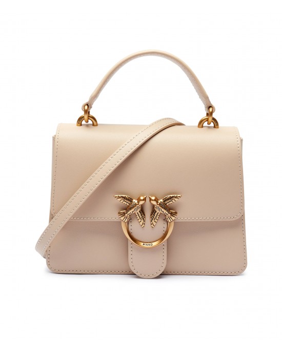 Pinko Love One Handle Mini Beige Leather Τσάντα