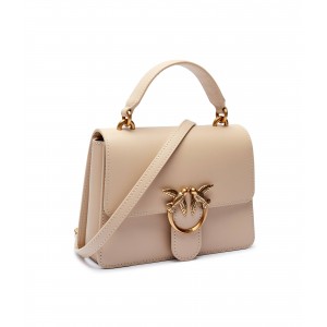 Pinko Love One Handle Mini Beige Leather Τσάντα