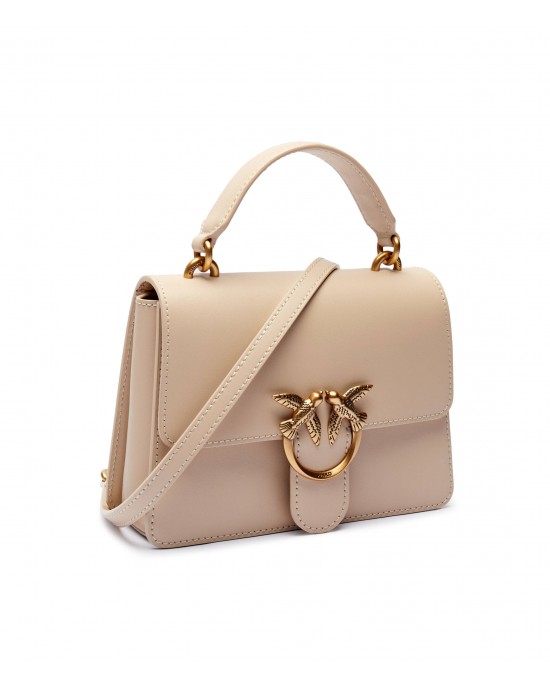 Pinko Love One Handle Mini Beige Leather Τσάντα