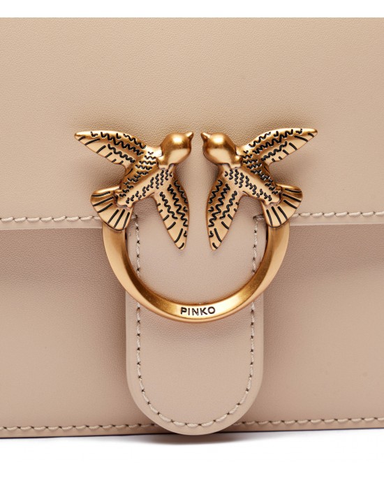 Pinko Love One Handle Mini Beige Leather Τσάντα