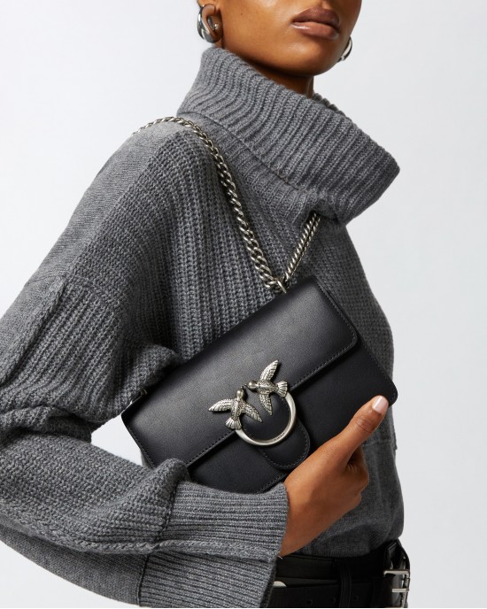 Pinko Love One Mini Simply Black Leather Τσάντα Pinko Love One Mini Simply Black Leather Τσάντα