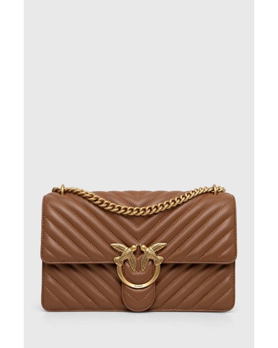 Pinko Love One Classic Chevron Brown Leather Τσάντα