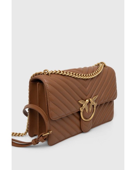 Pinko Love One Classic Chevron Brown Leather Τσάντα