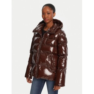 Pinko Eleodoro Caban Crystal Nylon Brown Μπουφάν Με Κουκούλα