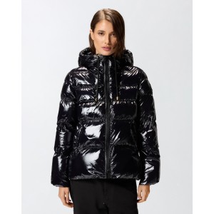 Pinko Eleodoro Caban Crystal Nylon Black Μπουφάν Με Κουκούλα
