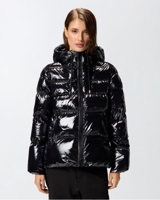 Pinko Eleodoro Caban Crystal Nylon Black Μπουφάν Με Κουκούλα Pinko Eleodoro Caban Crystal Nylon Black Μπουφάν Με Κουκούλα