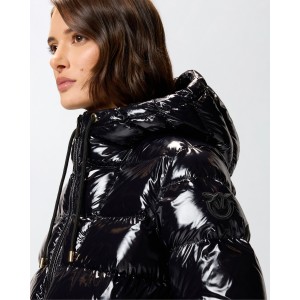 Pinko Eleodoro Caban Crystal Nylon Black Μπουφάν Με Κουκούλα