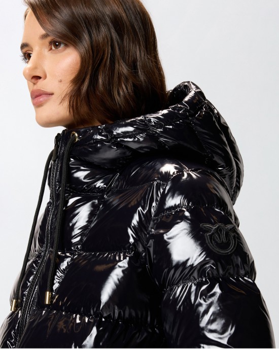 Pinko Eleodoro Caban Crystal Nylon Black Μπουφάν Με Κουκούλα Pinko Eleodoro Caban Crystal Nylon Black Μπουφάν Με Κουκούλα