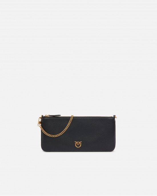 Pinko Horizontal Flat Black Leather Τσάντα