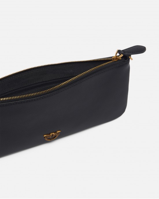 Pinko Horizontal Flat Black Leather Τσάντα