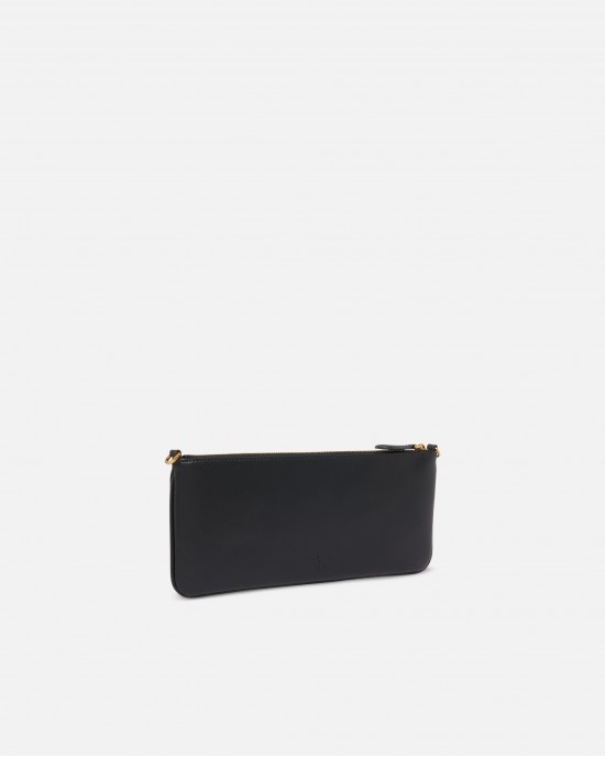 Pinko Horizontal Flat Black Leather Τσάντα