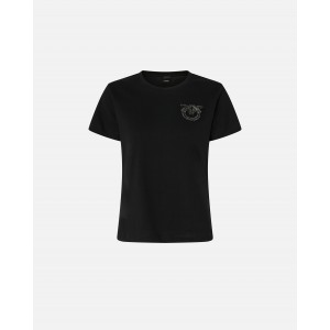 Pinko Nambrone T-shirt Crystal-Embroidered Logo Black Μπλούζα