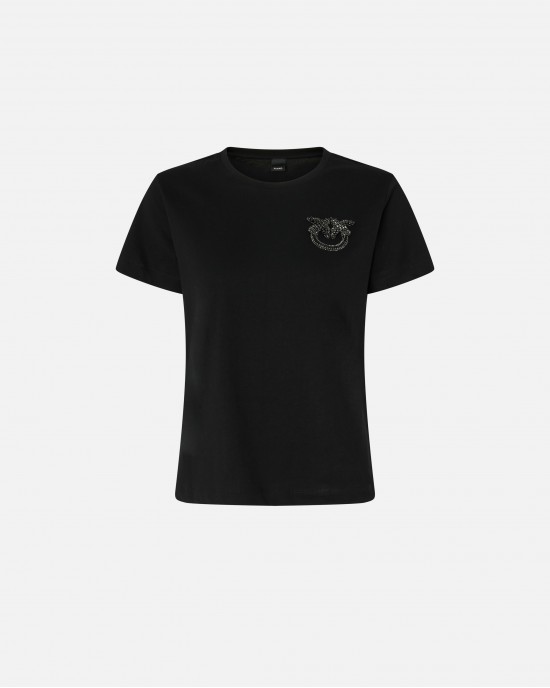 Pinko Nambrone T-shirt Crystal-Embroidered Logo Black Μπλούζα
