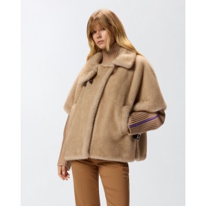 Pinko Comodino Faux Fur Cape Beige Παλτό