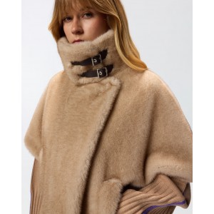 Pinko Comodino Faux Fur Cape Beige Παλτό