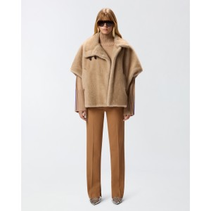Pinko Comodino Faux Fur Cape Beige Παλτό