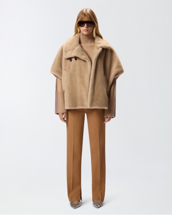 Pinko Comodino Faux Fur Cape Beige Παλτό