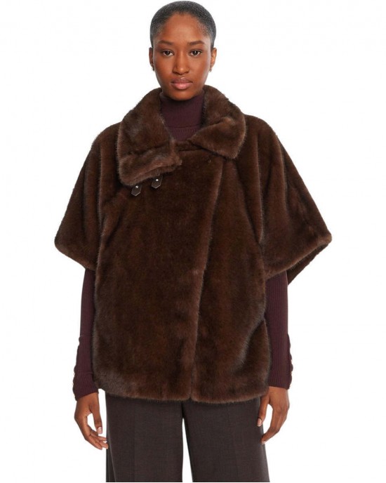 Pinko Comodino Faux Fur Cape Beige Παλτό