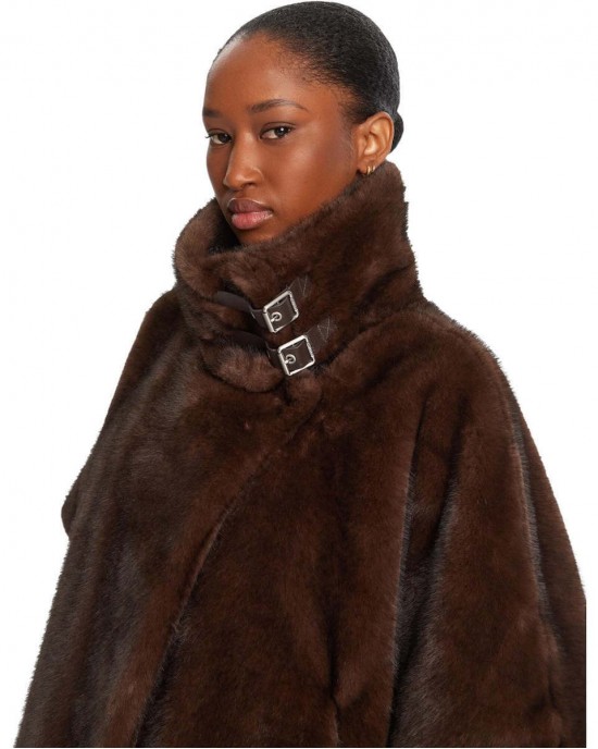 Pinko Comodino Faux Fur Cape Beige Παλτό
