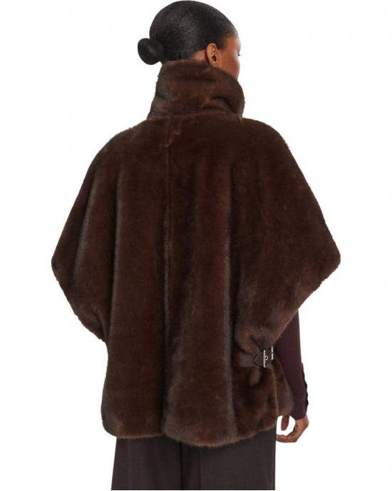 Pinko Comodino Faux Fur Cape Beige Παλτό