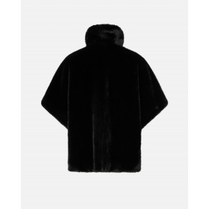 Pinko Comodino Faux Fur Cape Black Παλτό