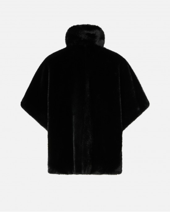 Pinko Comodino Faux Fur Cape Black Παλτό