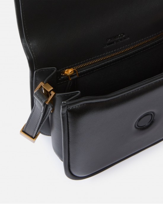 Pinko Love Box Square Shoulder Bag In Nappa Leather Black Τσάντα