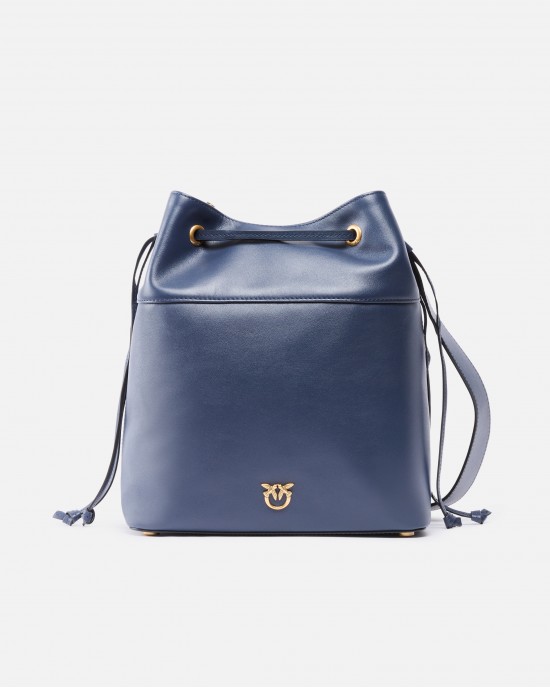 Pinko Secchiello Classic Bucket Blue Leather Τσάντα