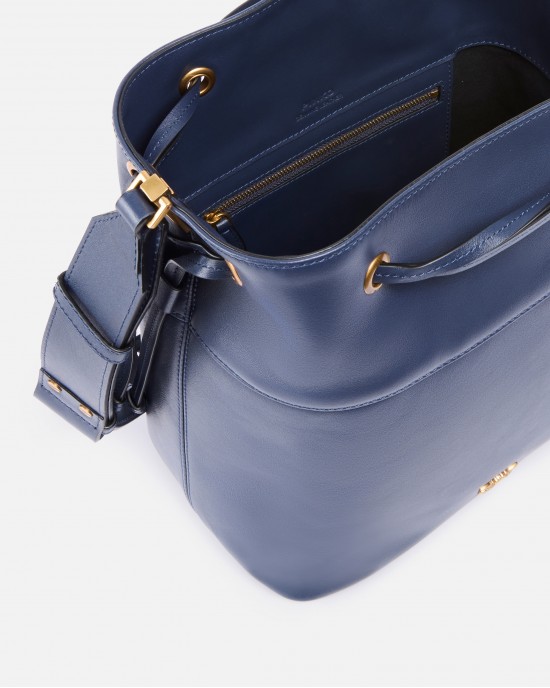 Pinko Secchiello Classic Bucket Blue Leather Τσάντα