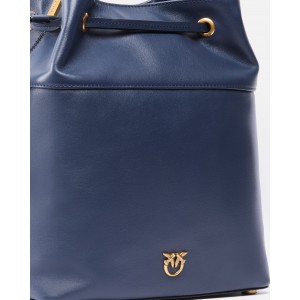 Pinko Secchiello Classic Bucket Blue Leather Τσάντα