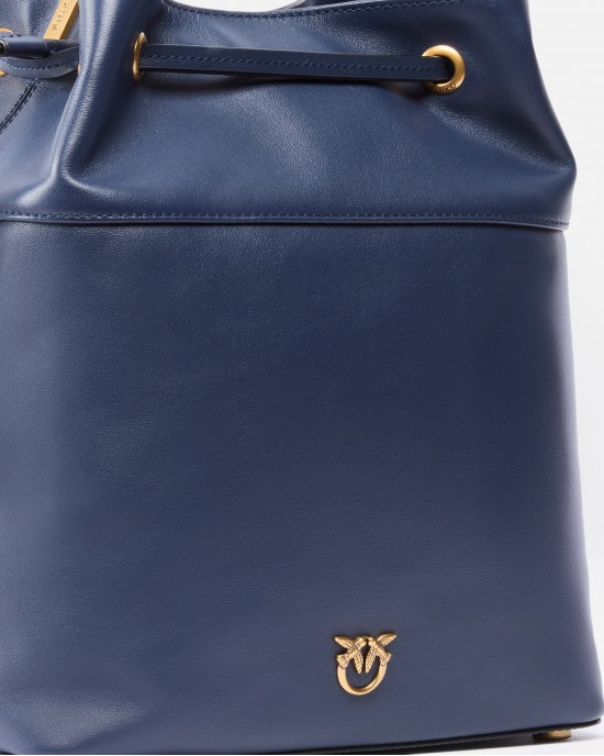 Pinko Secchiello Classic Bucket Blue Leather Τσάντα