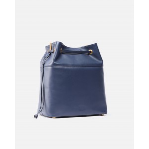 Pinko Secchiello Classic Bucket Blue Leather Τσάντα
