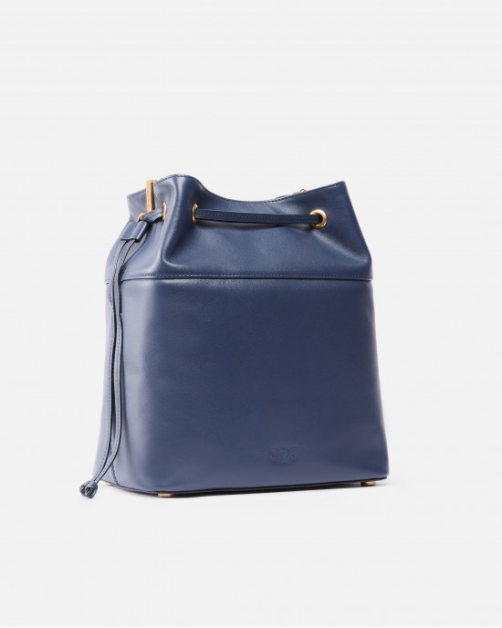 Pinko Secchiello Classic Bucket Blue Leather Τσάντα
