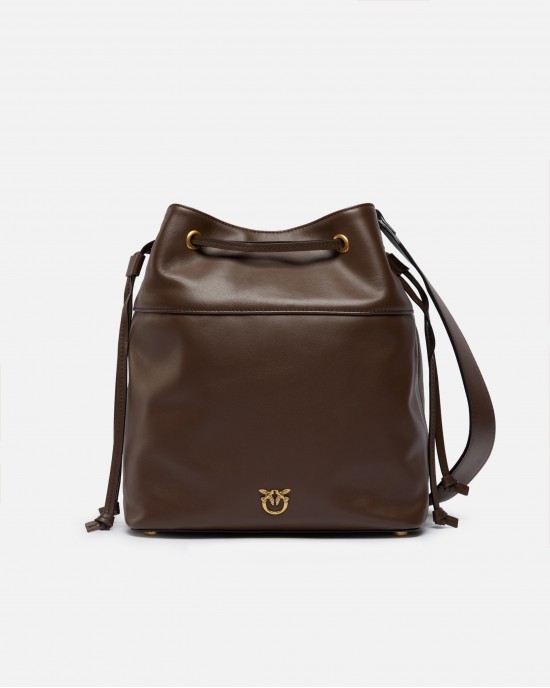 Pinko Secchiello Classic Bucket Brown Leather Τσάντα