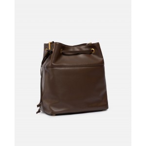 Pinko Secchiello Classic Bucket Brown Leather Τσάντα